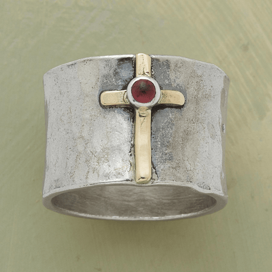 Garnet Golden Cross Ring ''LET GO & LET GOD''🥰