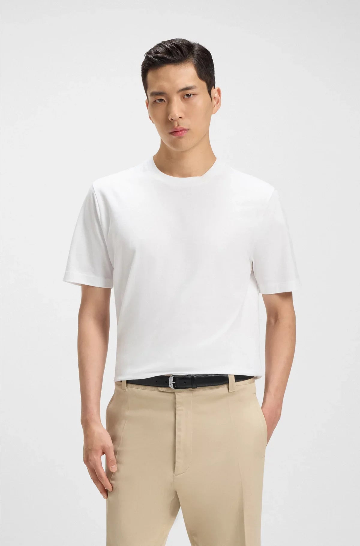 REGULAR-FIT T-SHIRT IN COTTON JERSEY WITH RIBBED COLLAR