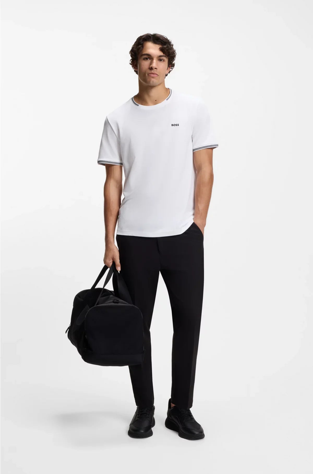 STRETCH-COTTON T-SHIRT WITH STRIPES AND LOGO