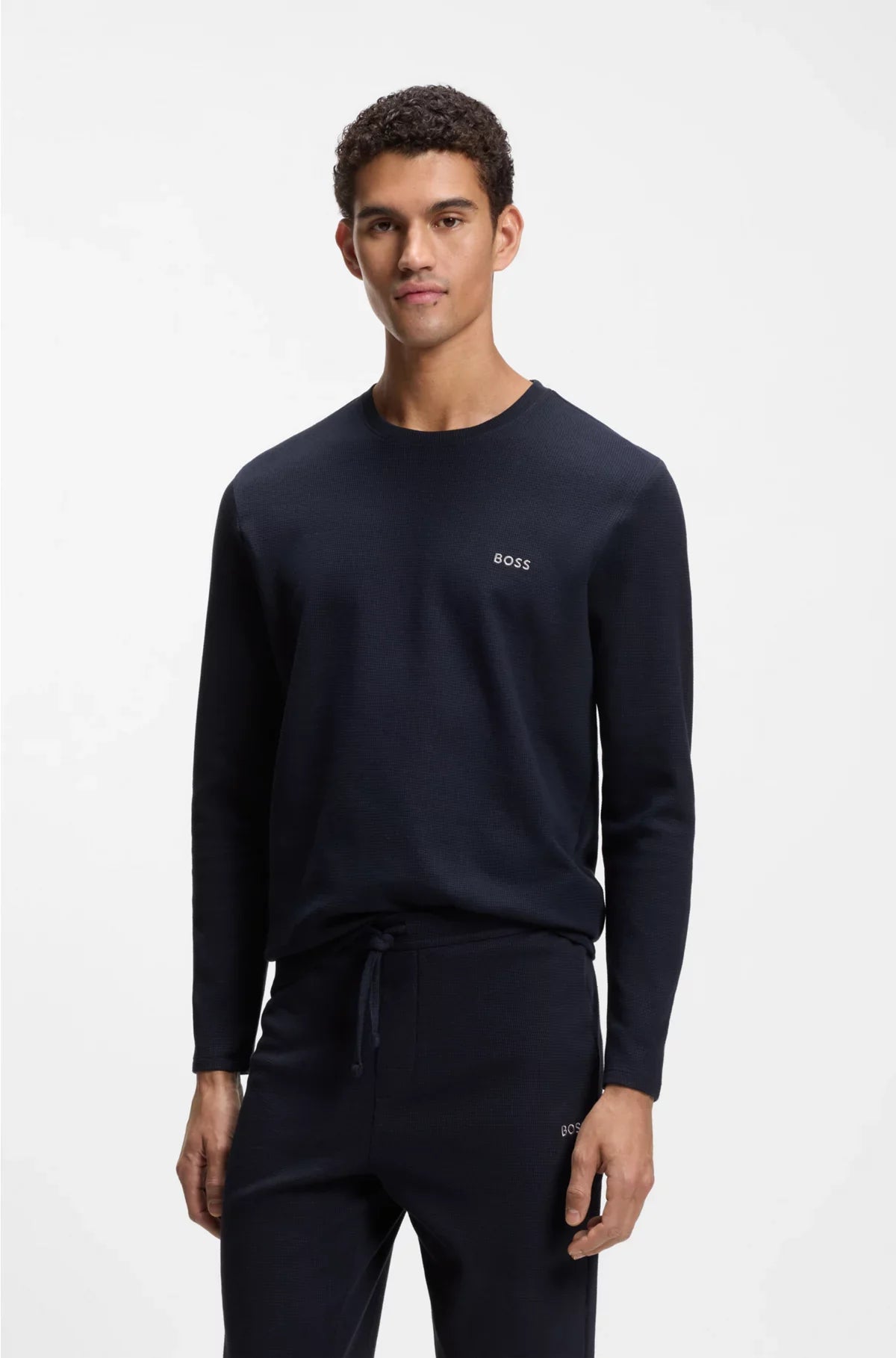WAFFLE-STRUCTURED PYJAMA T-SHIRT IN A COTTON BLEND