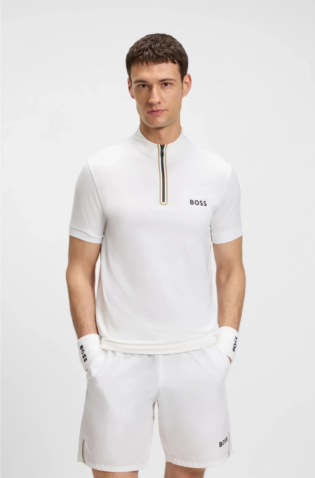 ACTIVE ZIP-NECK T-SHIRT IN STRETCH-MESH JERSEY