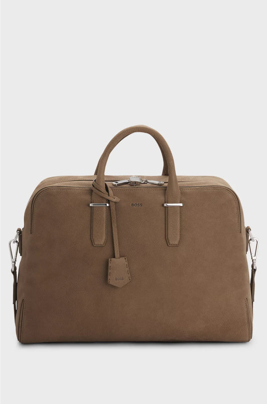 GRAINED-LEATHER HOLDALL WITH EMBOSSED LOGO