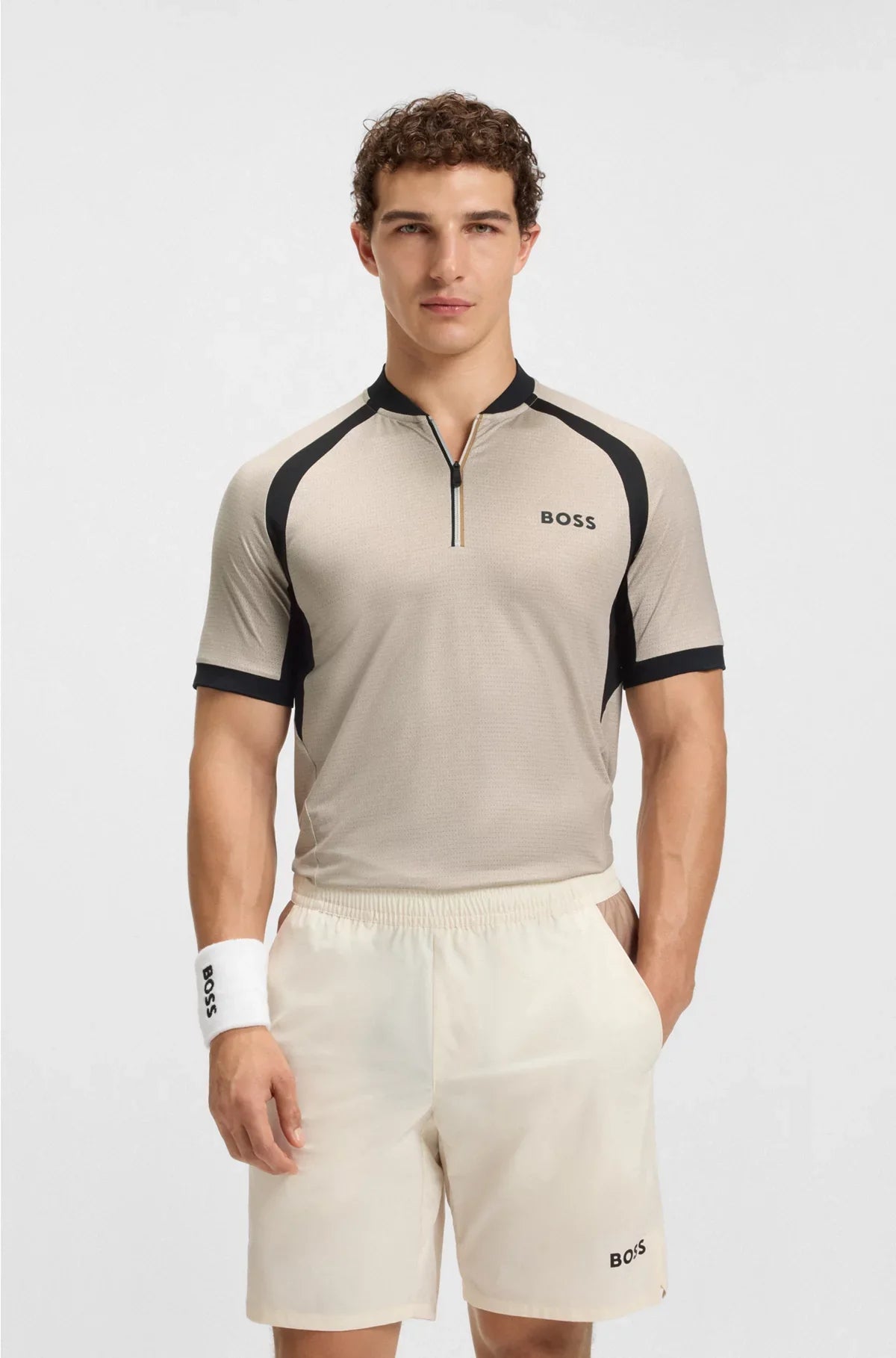 ZIP-NECK SLIM-FIT POLO SHIRT IN MESH JERSEY