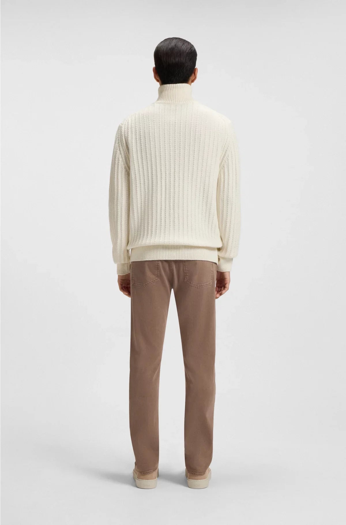 ZIP-UP SWEATER IN CABLE-RIB WOOL AND CASHMERE